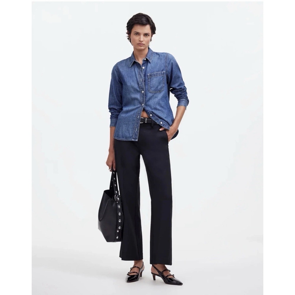 Madewell Kick Out Crop Pants Womens 6 Black Wool Blend Twill Kick Flare Corpcore